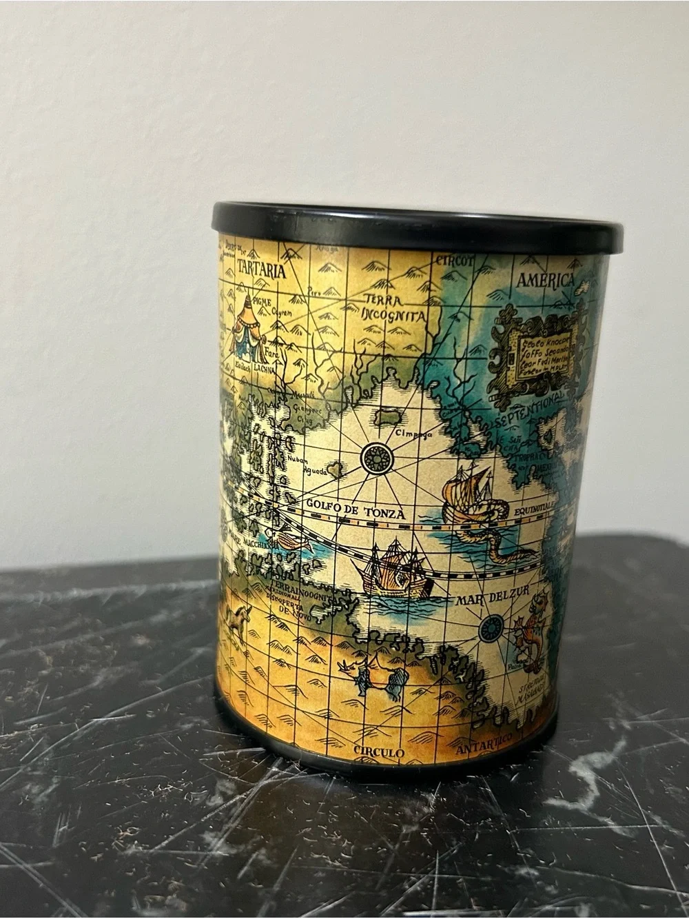 MCM Pencil Holder Map Print  deal Accessory Yellow & Blue Mid Century